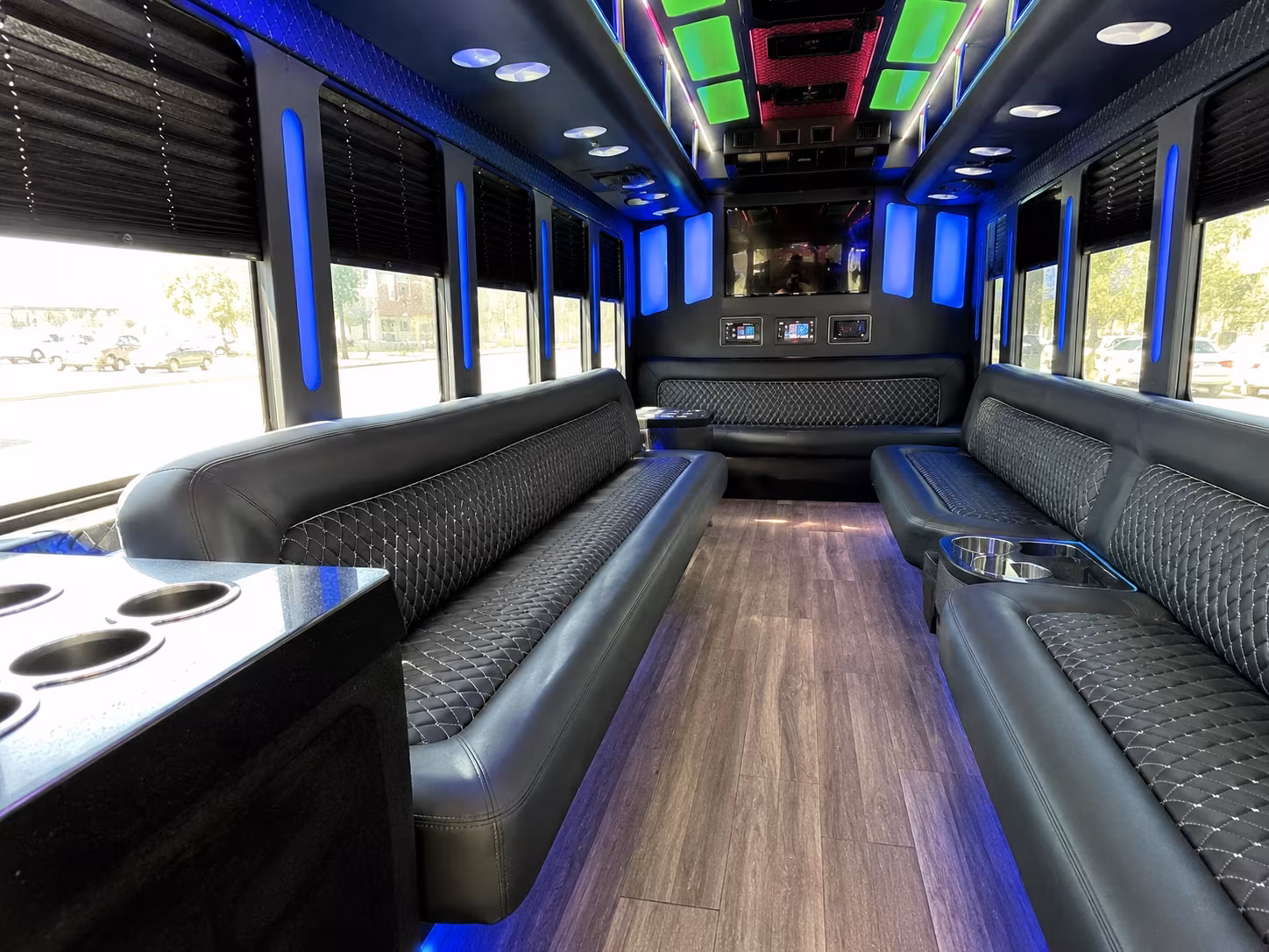 allen 15 passenger party bus inside