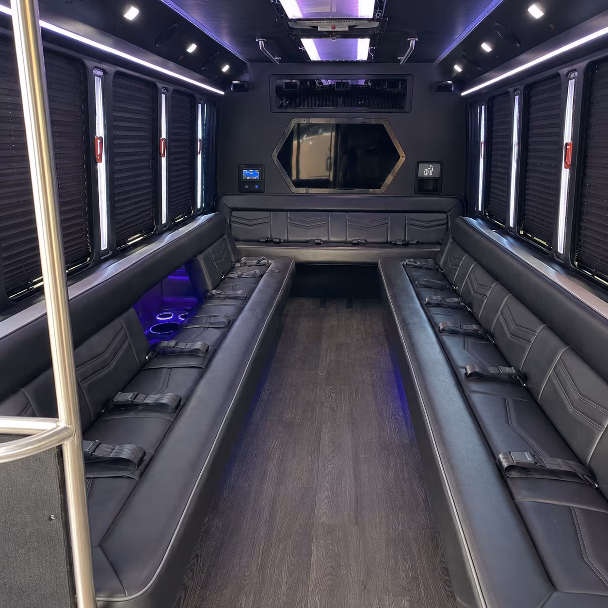 allen 18 passenger party bus interior