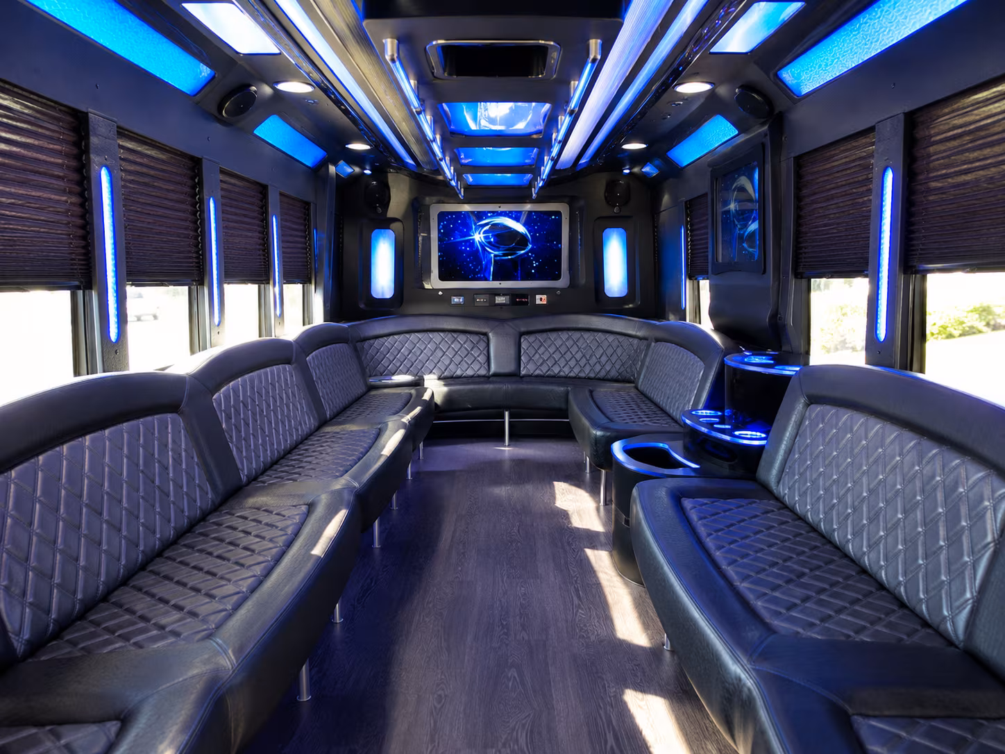 allen 28 passenger party bus inside