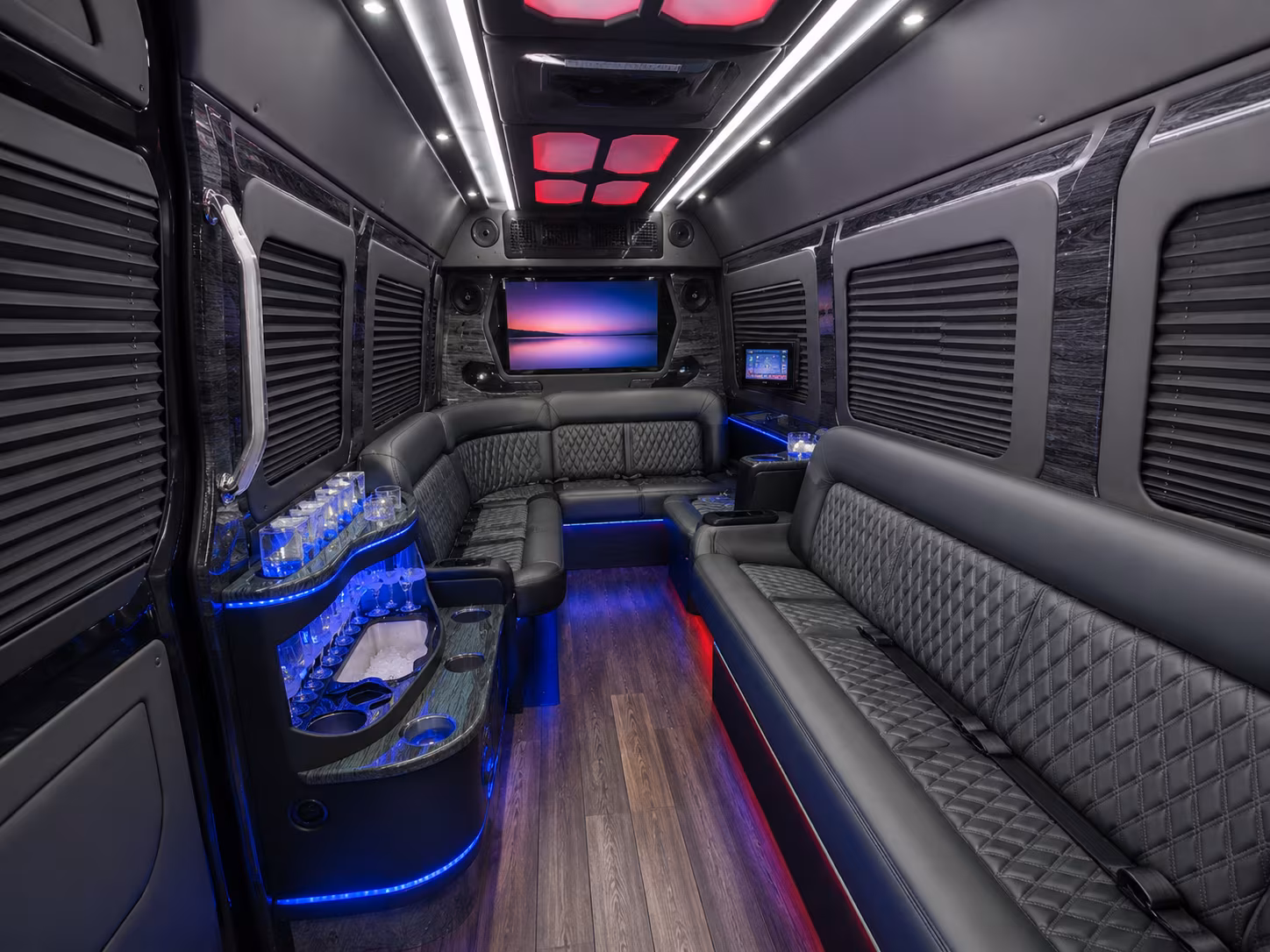 allen 28 passenger party bus interior