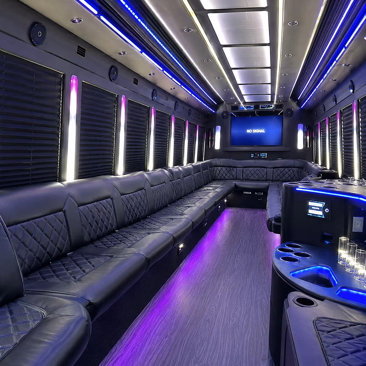 allen 30 passenger party bus inside