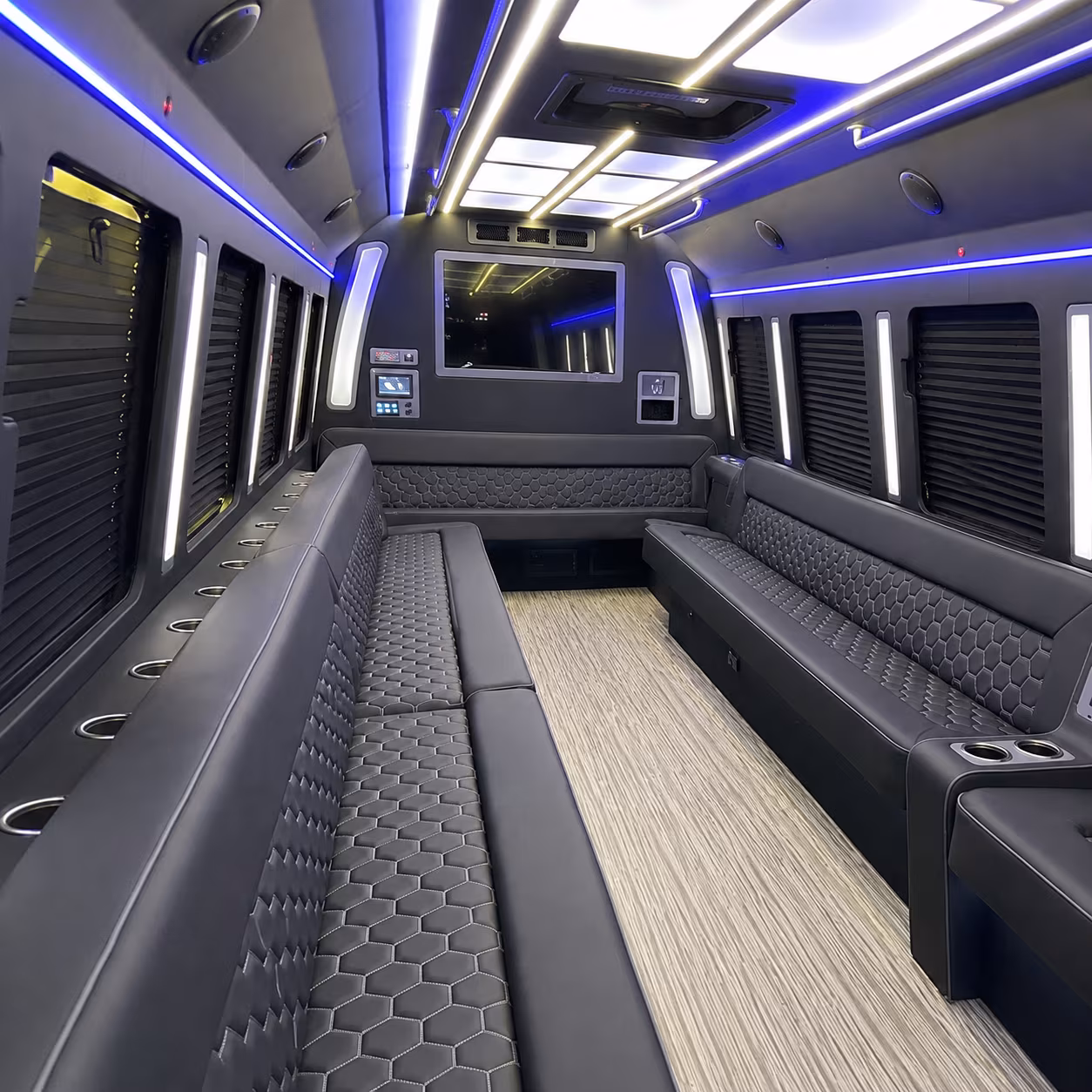allen 40 passenger party bus inside
