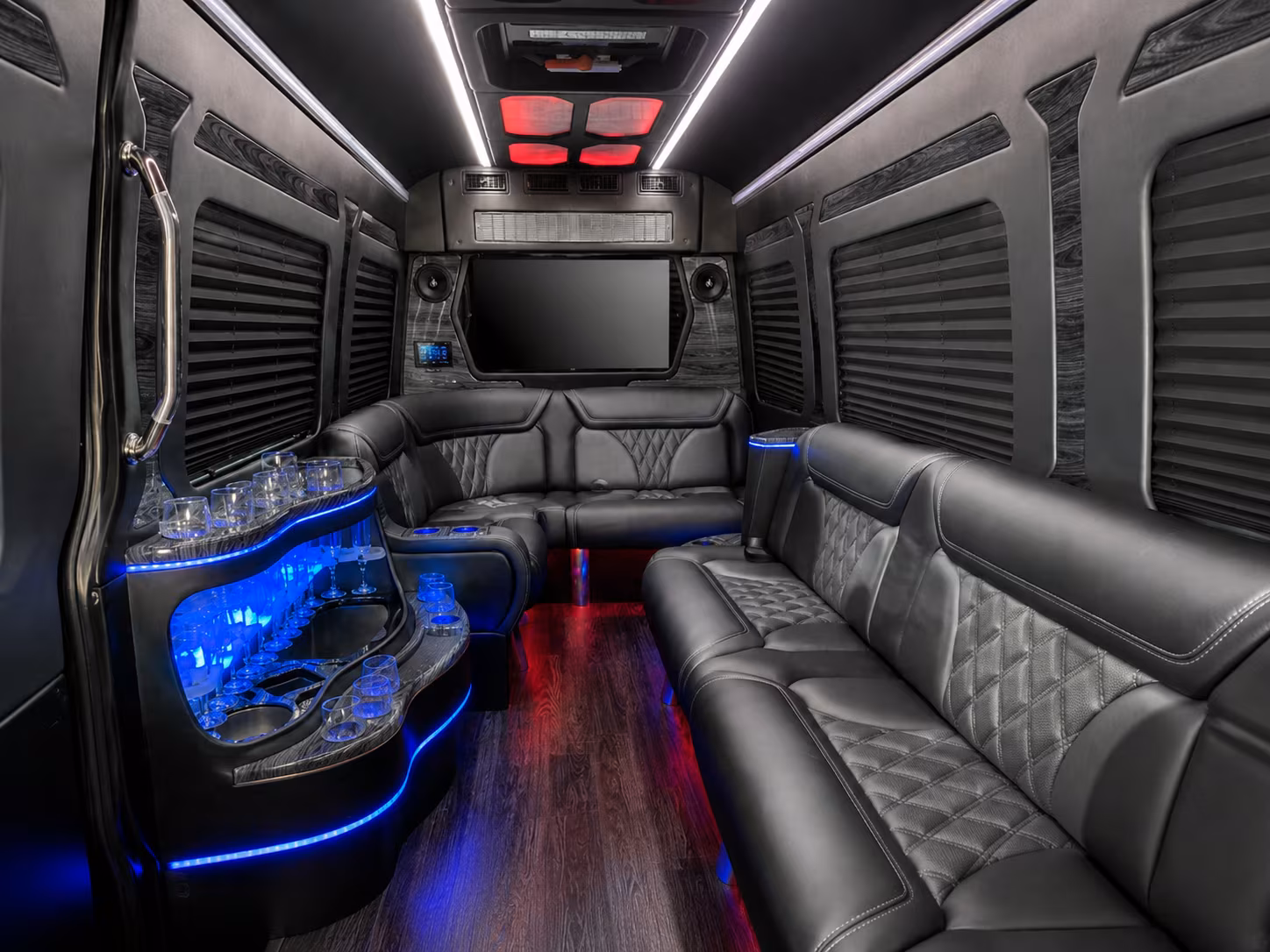 allen 50 passenger party bus inside